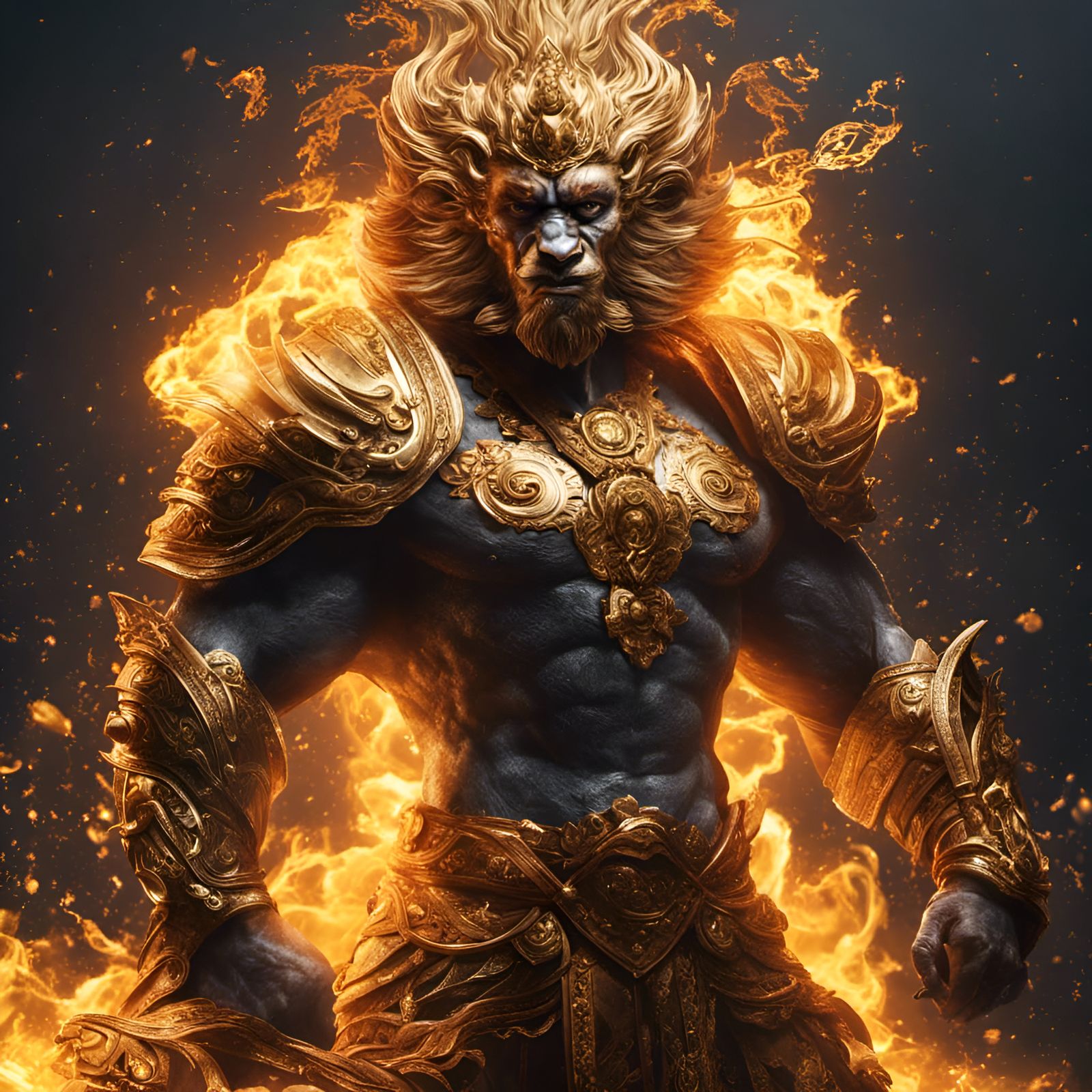 Majestic Monkey King in Fiery Epic Composition