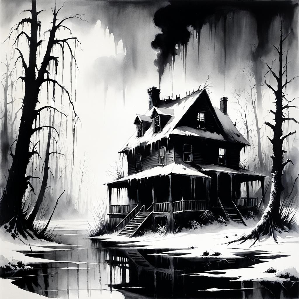 Post-Apocalyptic Winter Swamp: Stephen Gammell Style