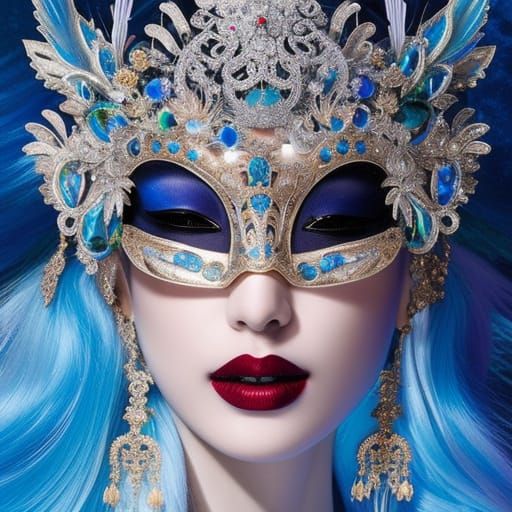 Ice Goddess in Venetian Mask Digital Illustration