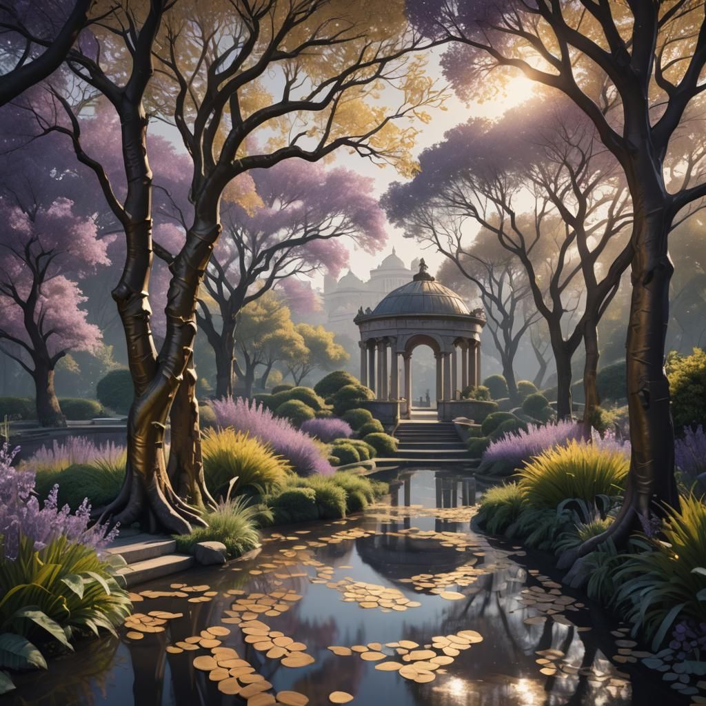 Palladian Garden Pathway in Pastel Illustration Style