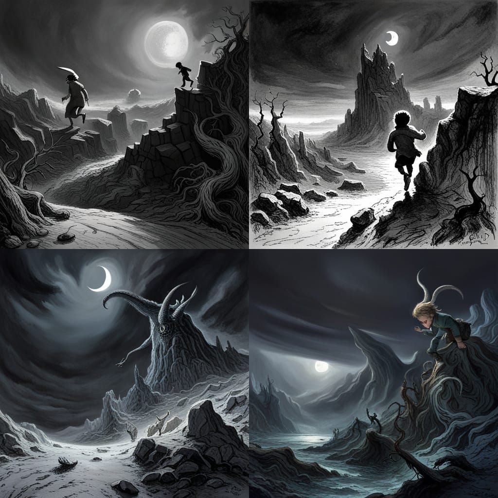 Boy's Escape on Dream Planet in Horror Style