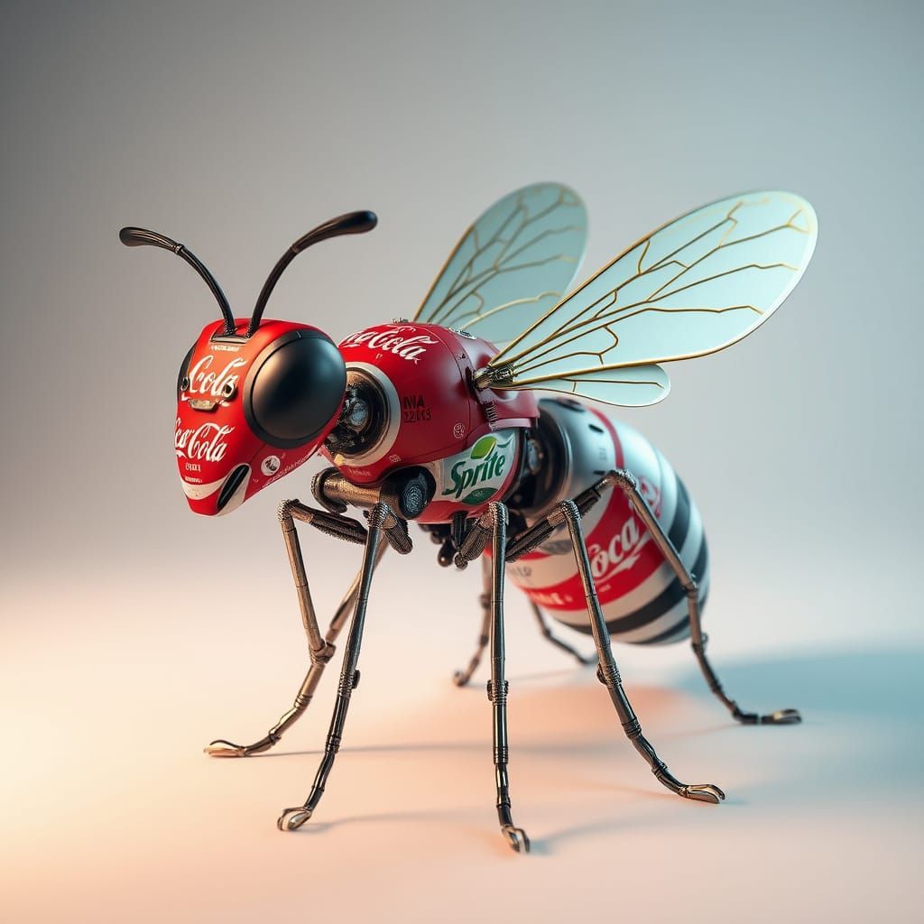 Mechanical Wasp Sculpture Crafted from Recycled Materials