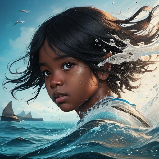 Child and Beluga in Ocean: Hyperrealistic Splash Art