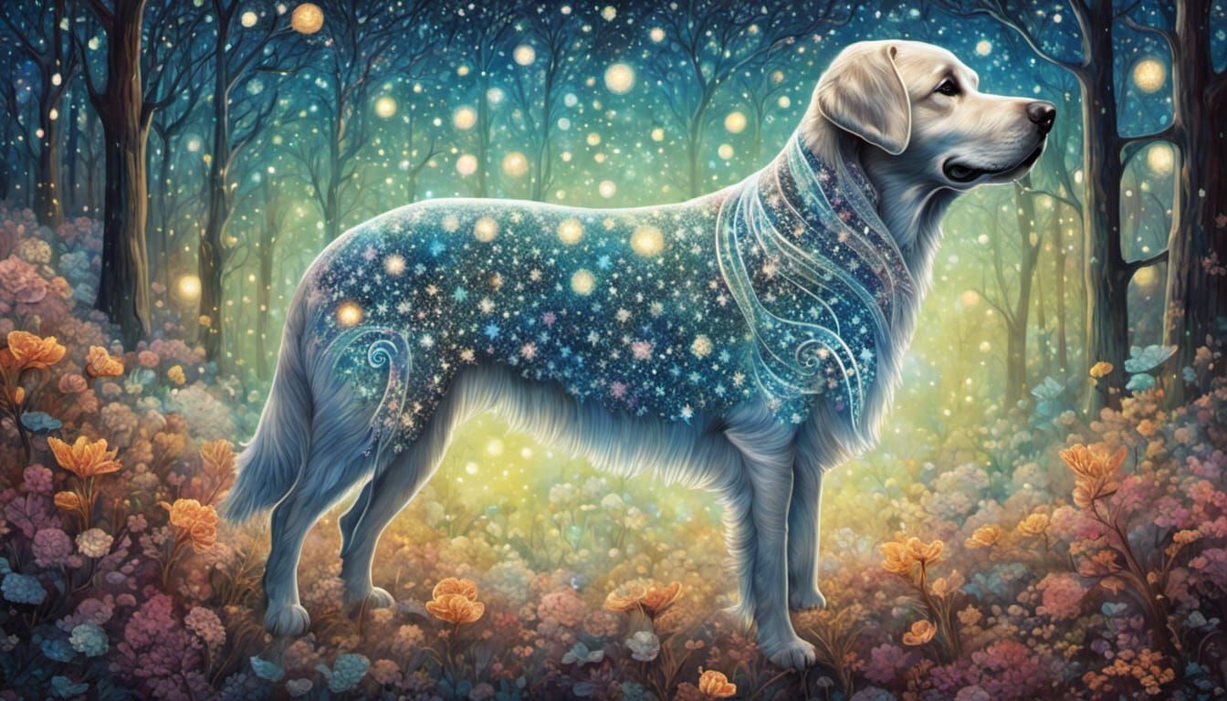 Lace Ghost Labrador Retriever in Enchanted Forest