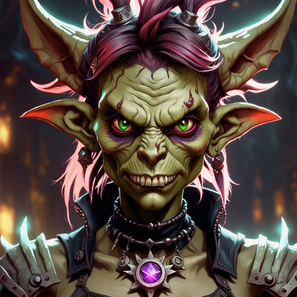 Demonic Goblin Girl Portrait in Punk Style