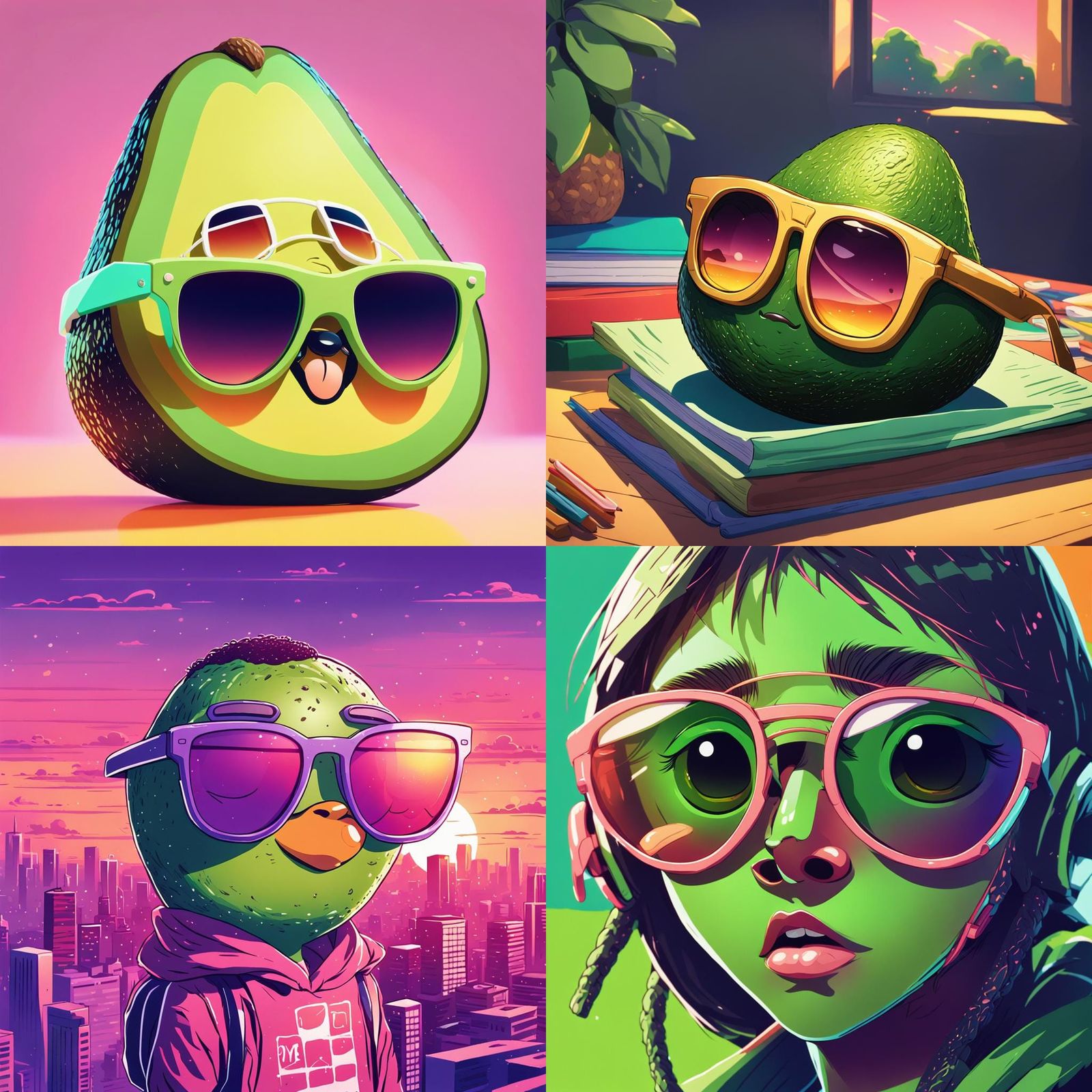 Adorable Avocado in Sunglasses: Anime Style