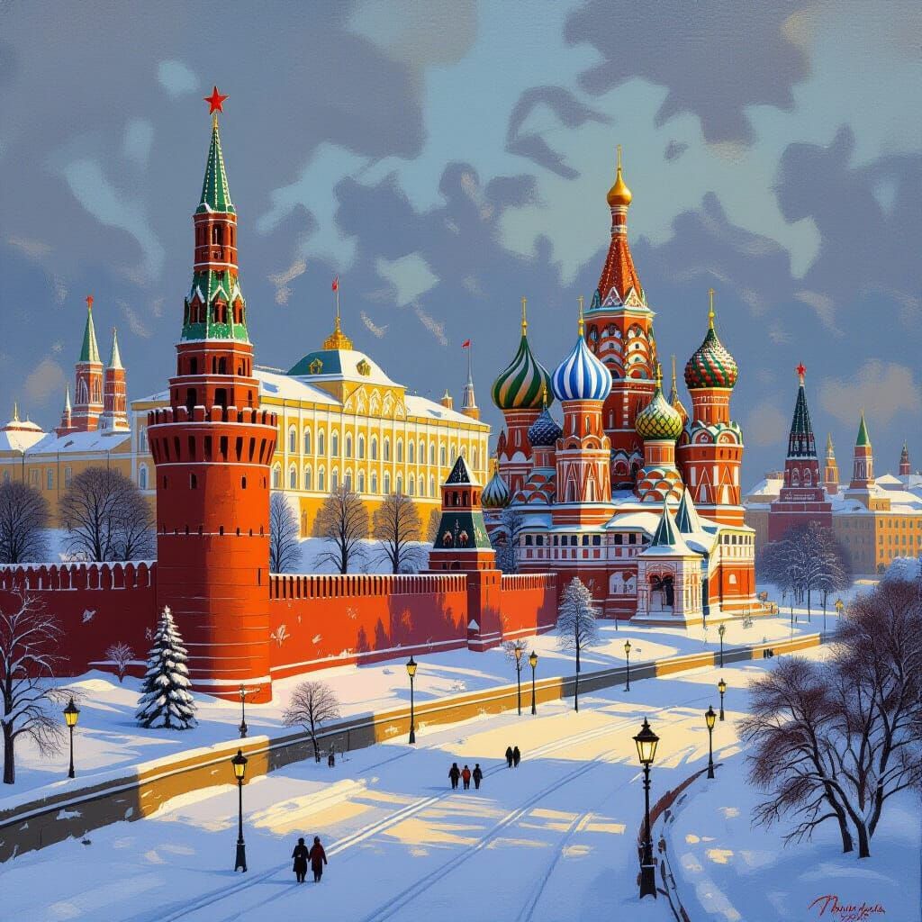 Winter Kremlin Scene in Realistic Style