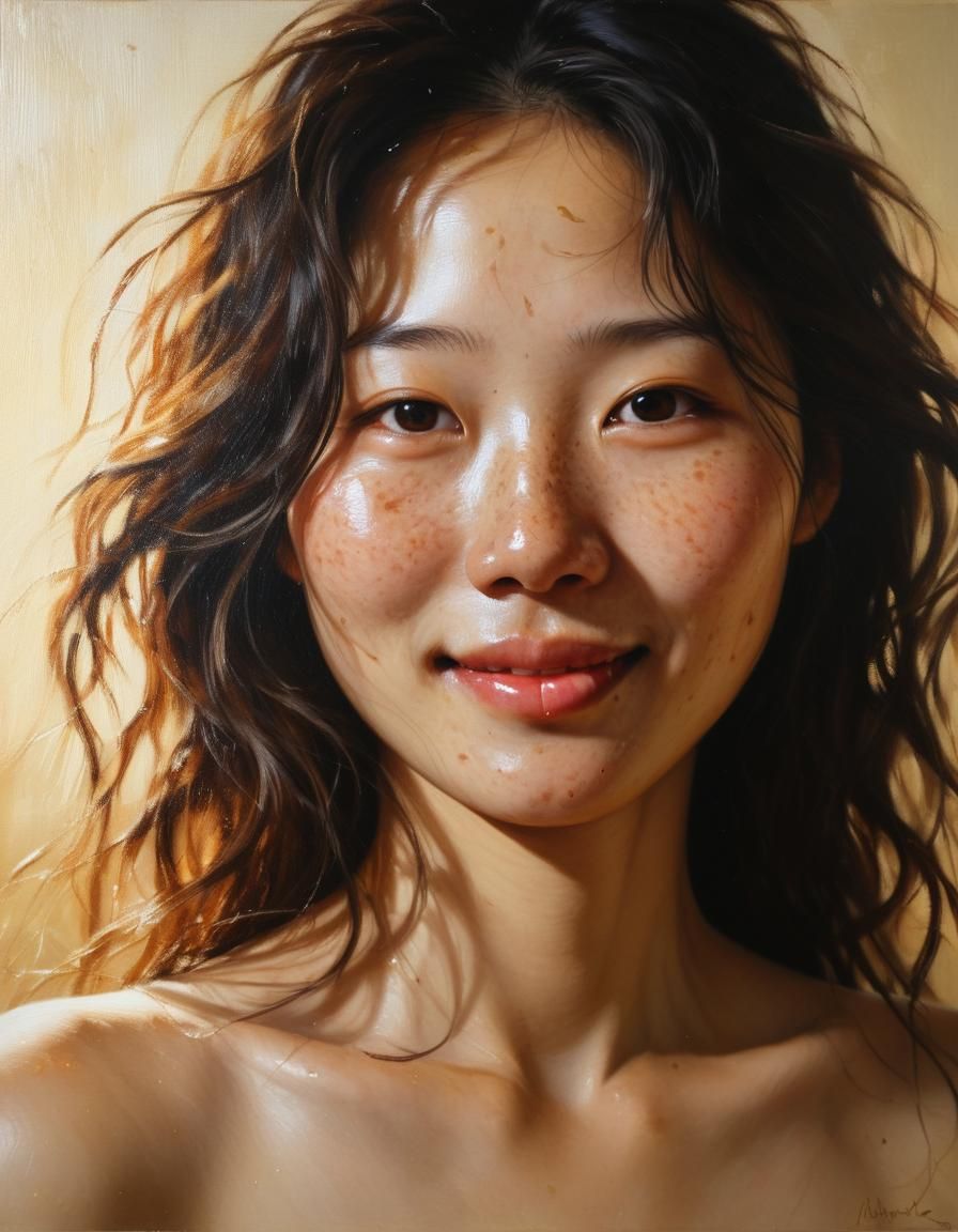 Korean Woman Portrait in Chiaroscuro Oil Painting