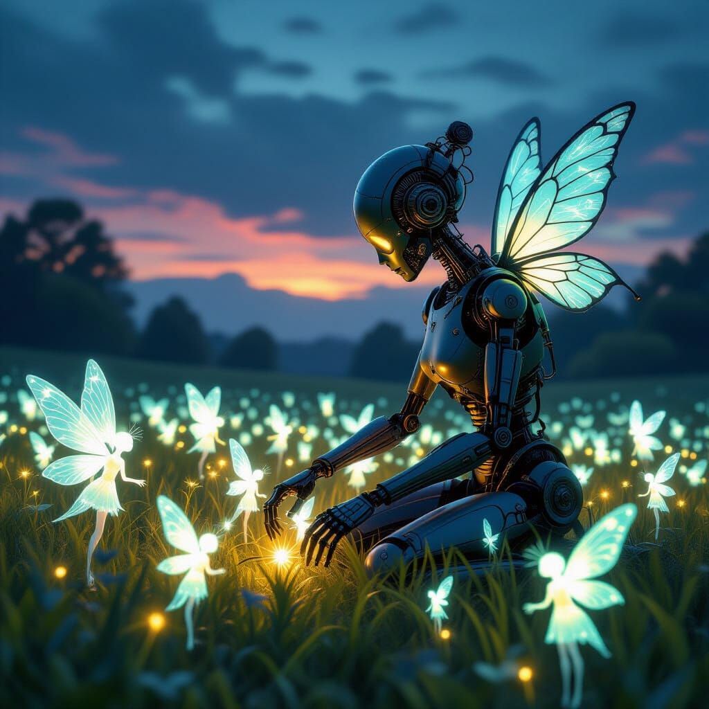 Automaton Tends Spectral Fairies in Dark Fantasy Art