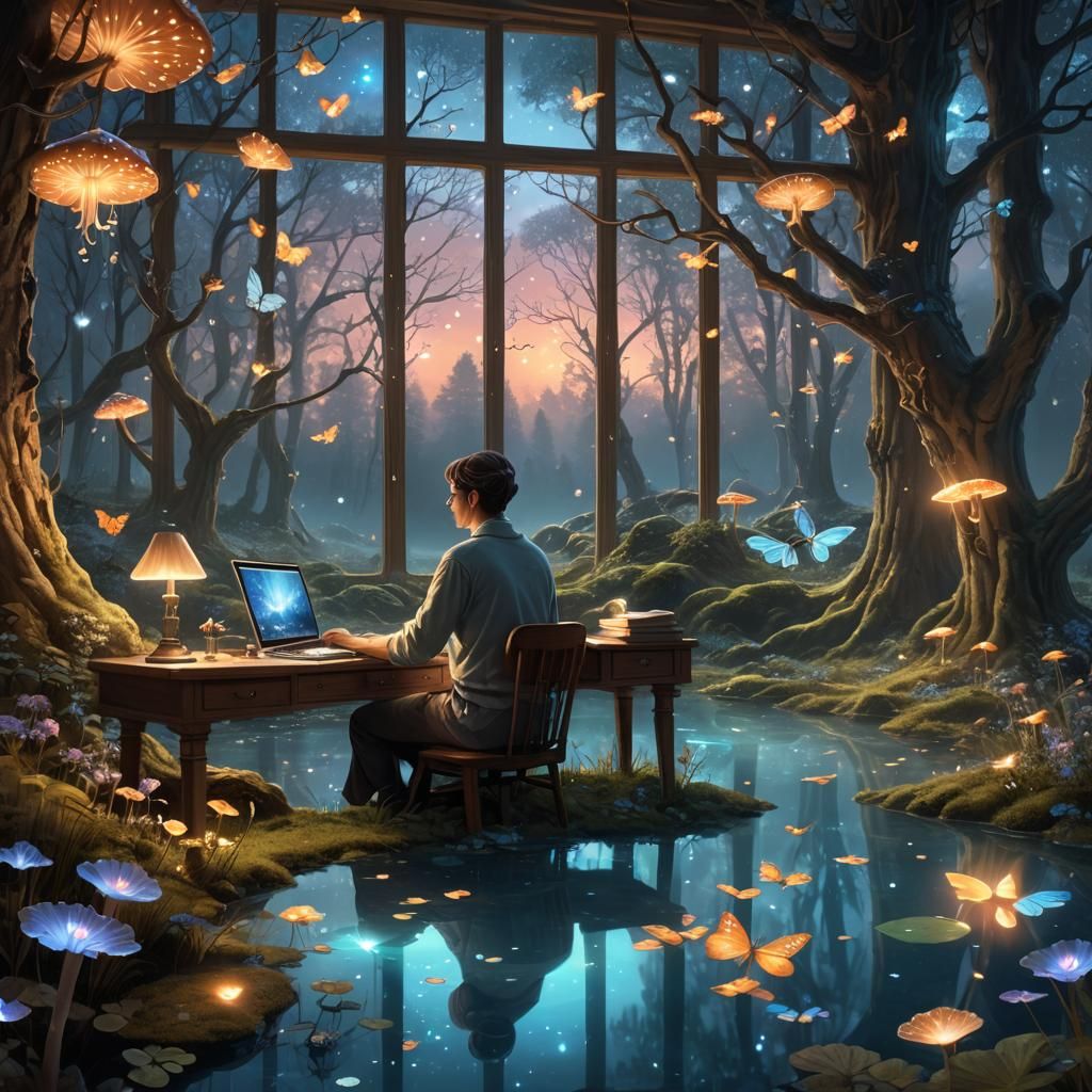 Twilight Forest Study With Glowing Details