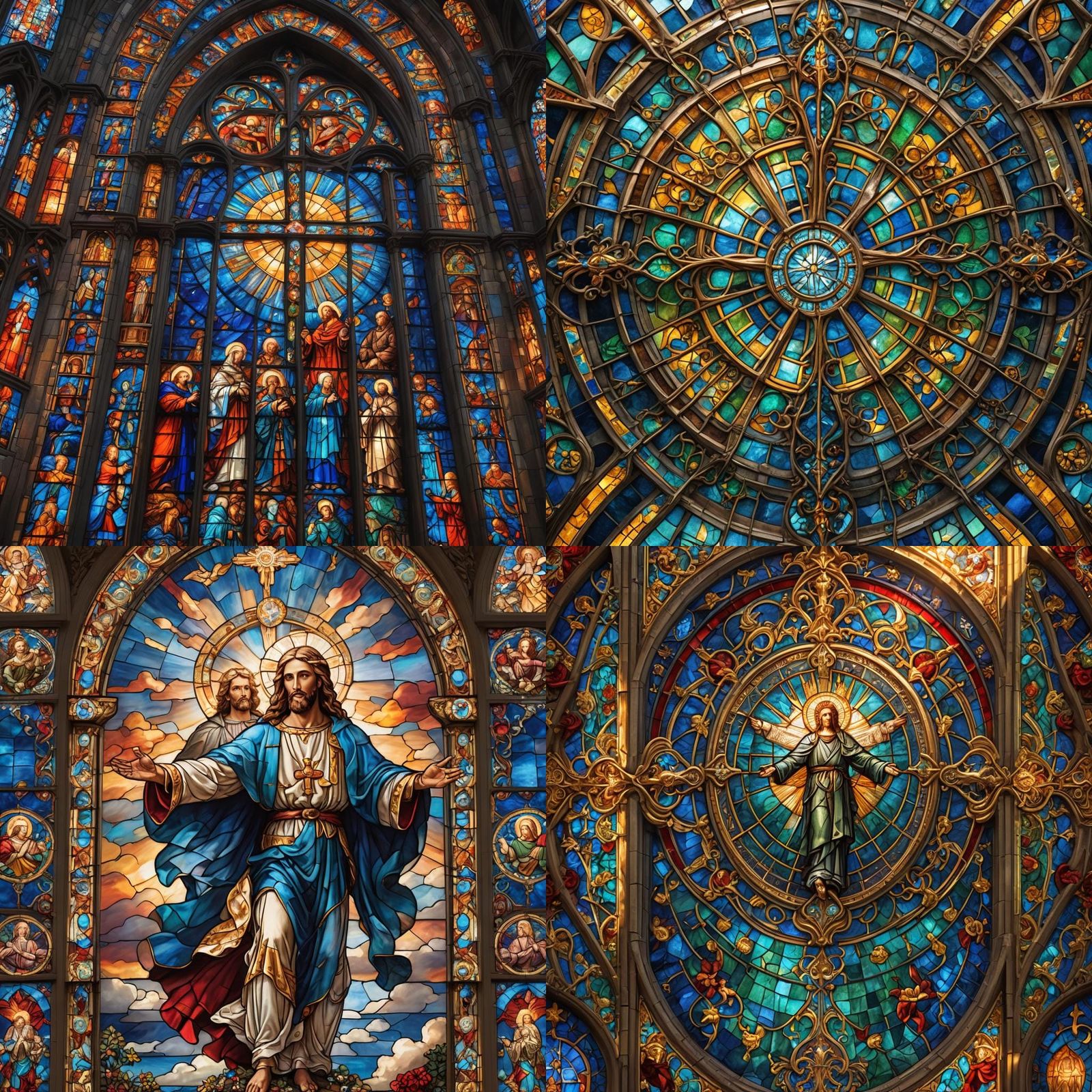 Colorful Stained Glass Window with Religious Motifs