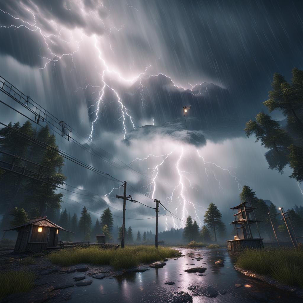 Stormy Sky with Lightning in 3D Game Style