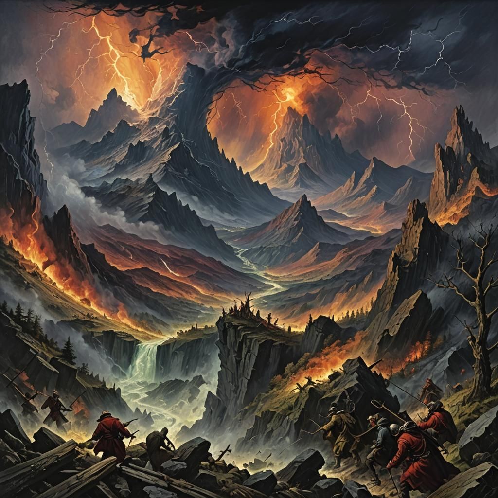 Horrific Storm in Mountains: Vibrant Digital Art