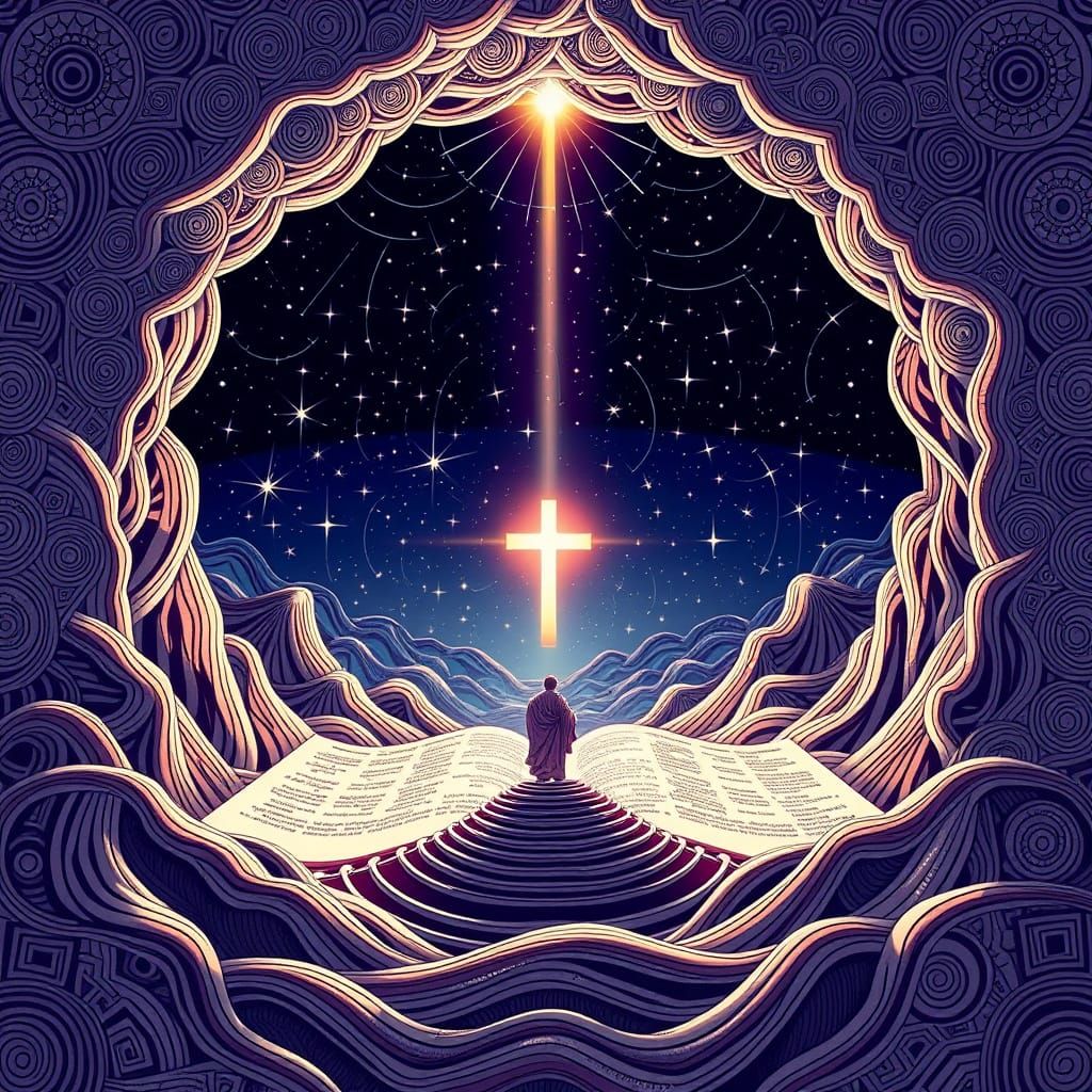 Biblical Scene with Abstract Geometric Illumination