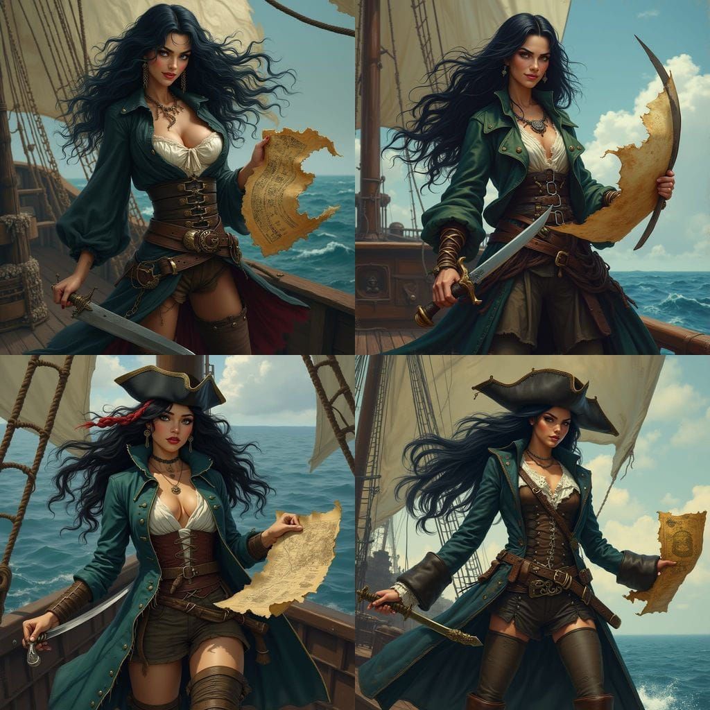 Hyperrealistic Pirate Queen on the High Seas