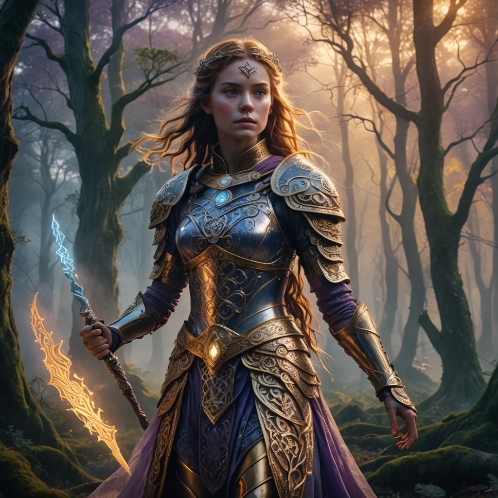 Celtic Woman in Mystical Forest, Digital Art