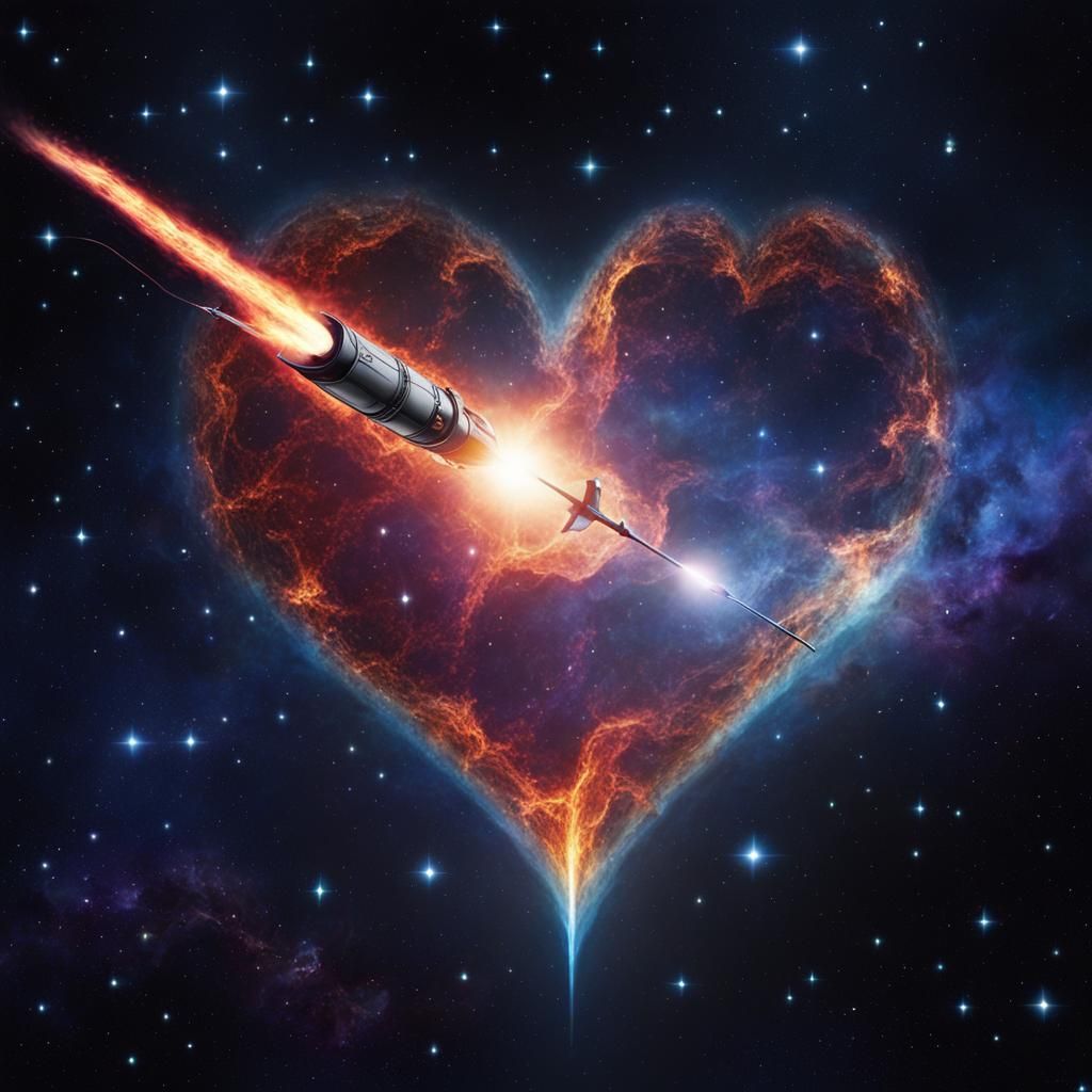 Arrow Rocket Pierces Heart Constellation in Deep Space