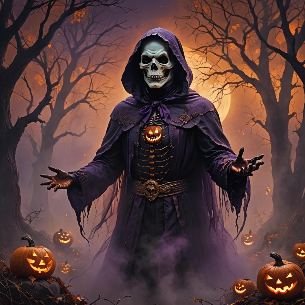 Glowing Halloween Phantom Portrait in Mystical Surrealism