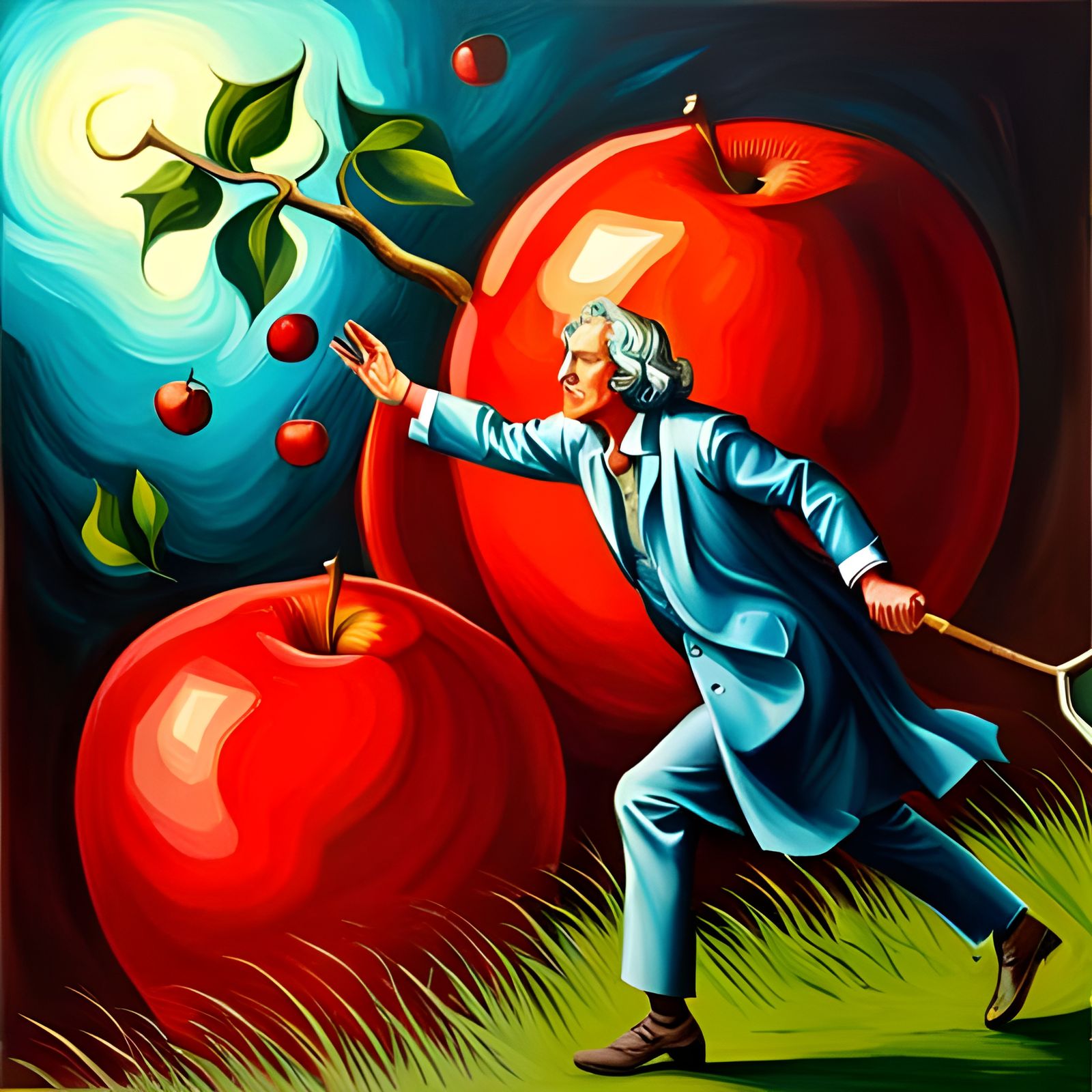 Sir Isaac Newton hunting for apples