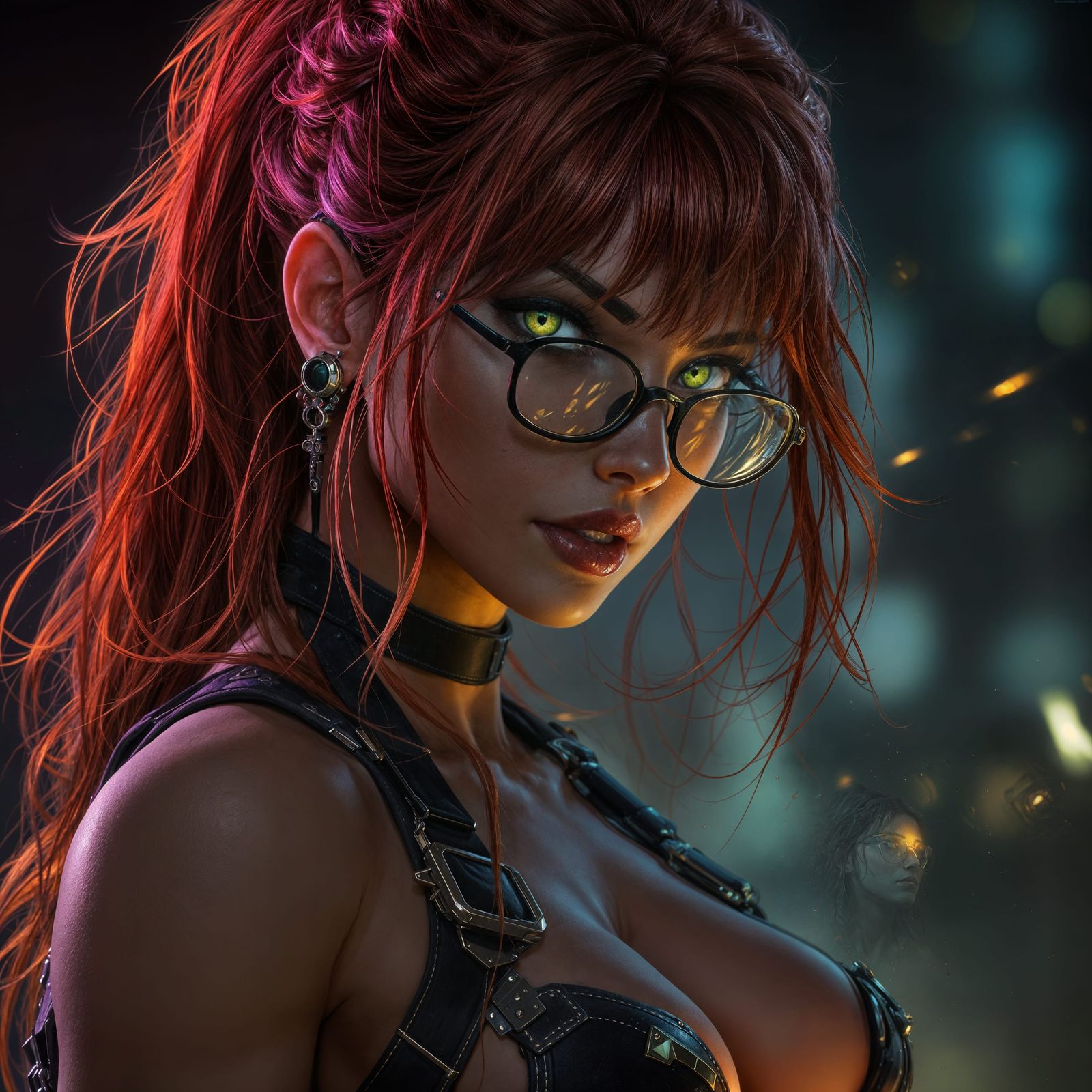 Muscular Red Haired Woman in Dark Fantasy Harness