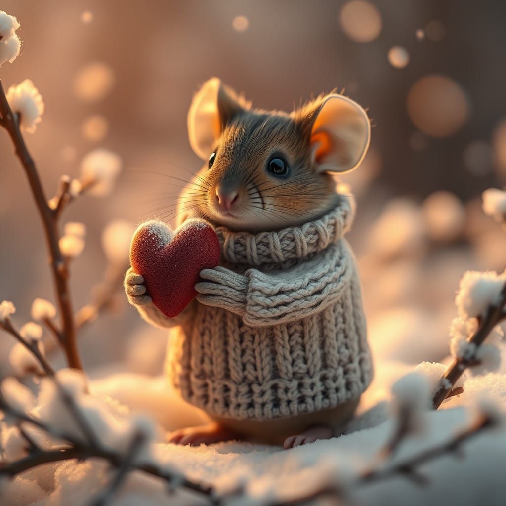 Whimsical Mouse in Cozy Winter Wonderland