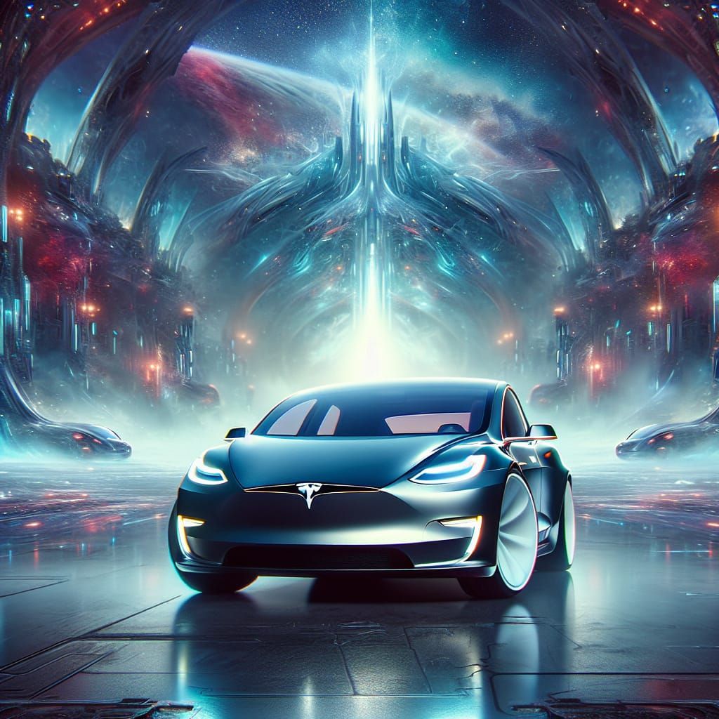 Futuristic Electric Car with Sci-Fi Glow, Matte Painting