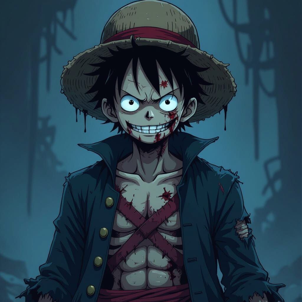 Zombified Luffy: Horror Anime in Junji Ito Style