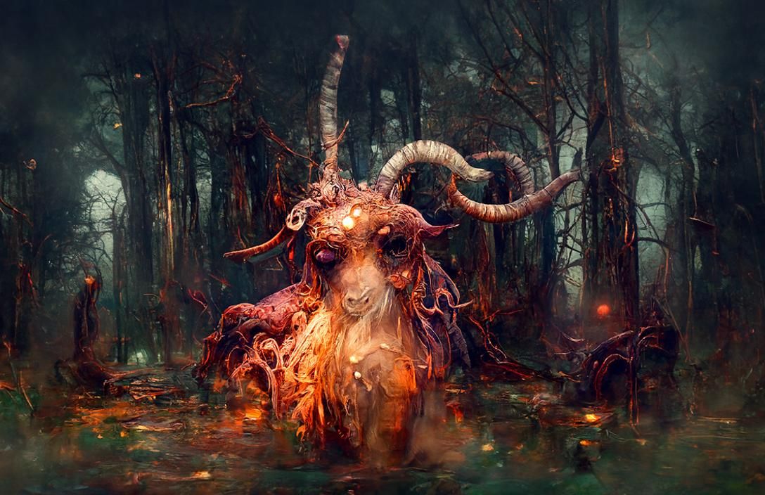 Eldritch Goat Monster in Creepy Woods
