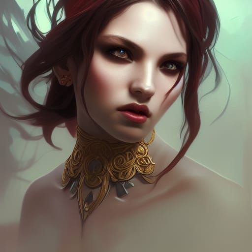 Beautiful Demon Girl Portrait in Art Nouveau Style