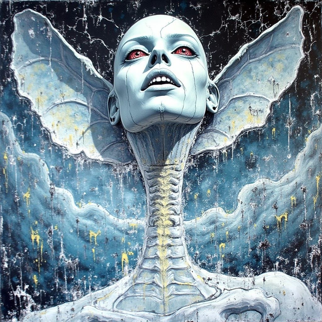 Demonic Female Face in Surreal Abstract Style