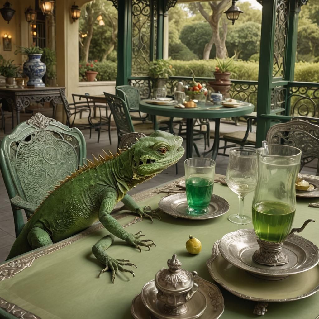 Lizard with Silver Tail on Antique Veranda