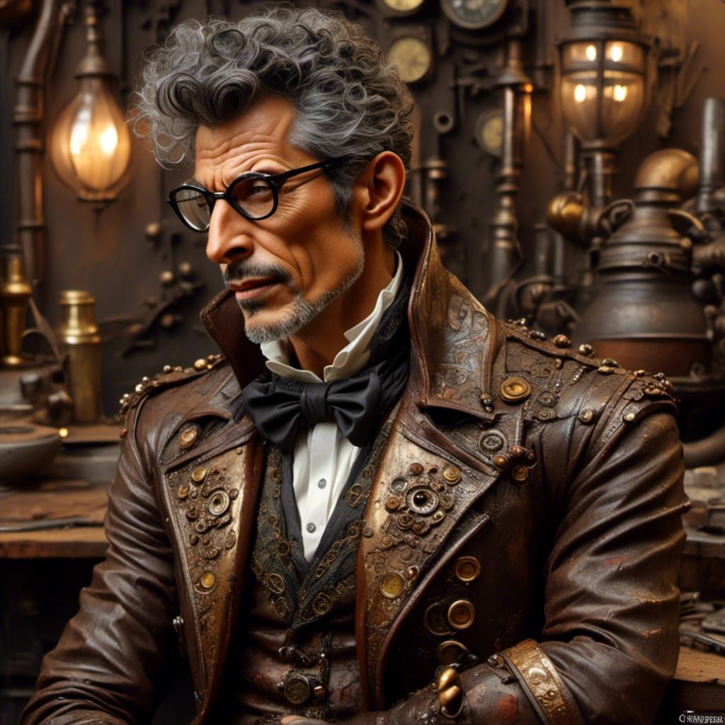 Jeff Goldblum Steampunk Portrait in Impasto Style