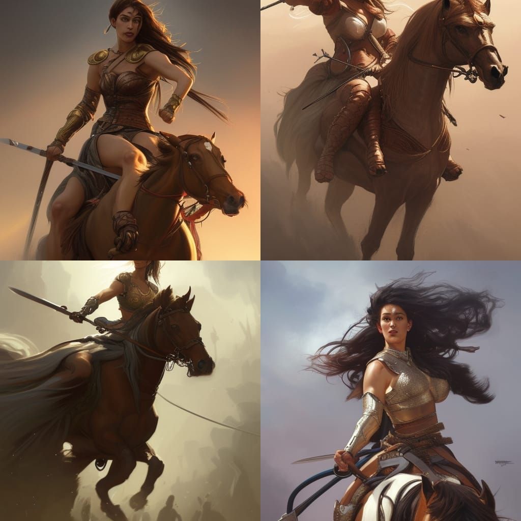 Comic Style Woman Warrior on Horse