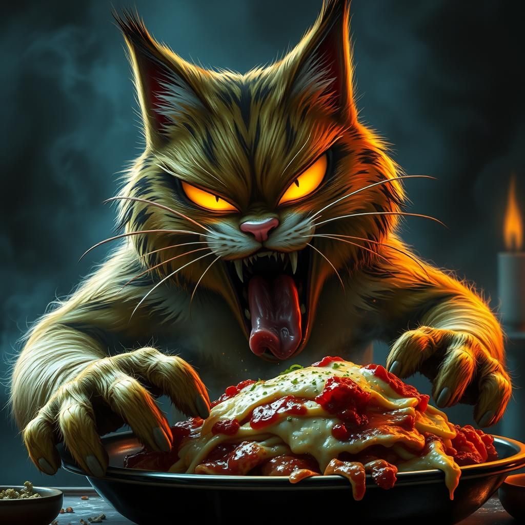 Terrifying Ghost Cat Devouring Owner: Gothic Surrealism