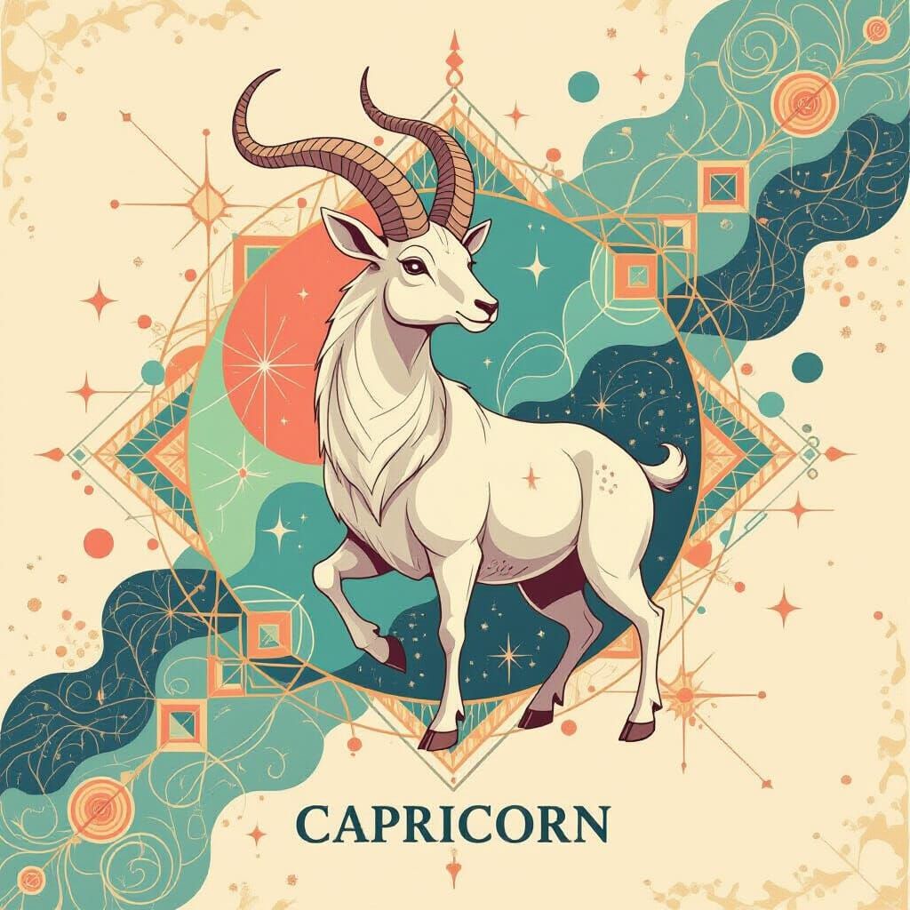 Capricorn Symbol in Zentangle Patterns and Pastel Hues