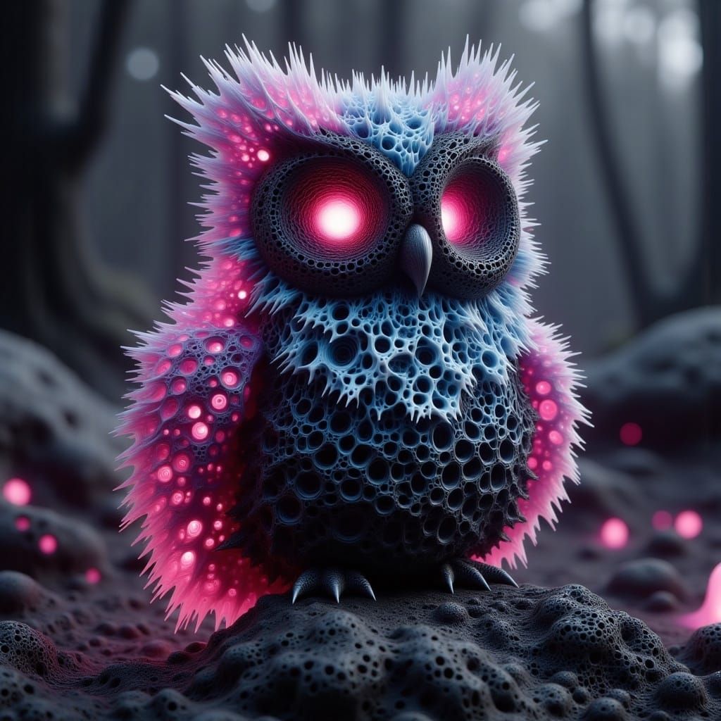 Colorful Evil Fluffy Owl on Grave