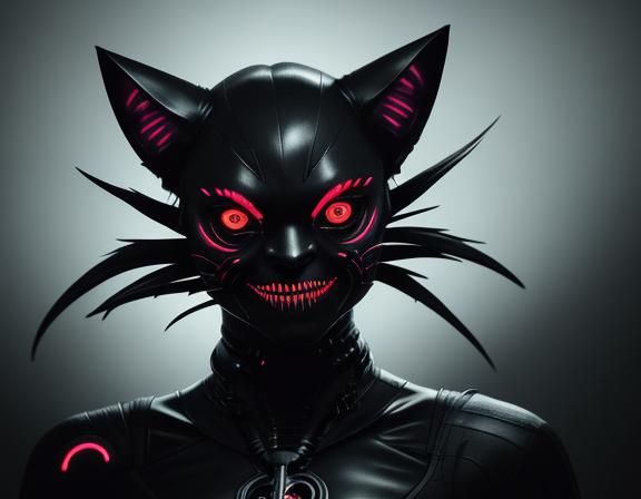 Cyberpunk Vantablack Cat Portrait with Bioluminescence