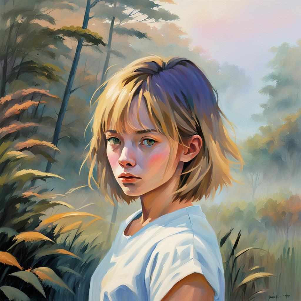 Dreamy Portrait of Girl in Dawn Light, Anime Style