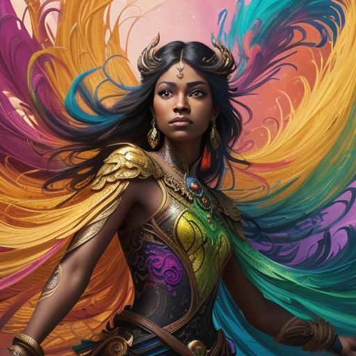 Dragon Peacock Woman in Abstract Expressionism