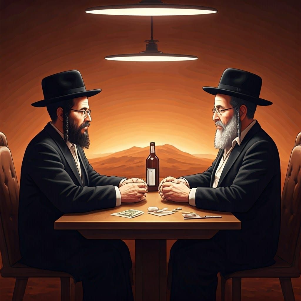 Jewish Men Gather on Red Planet in Vibrant Anime Style