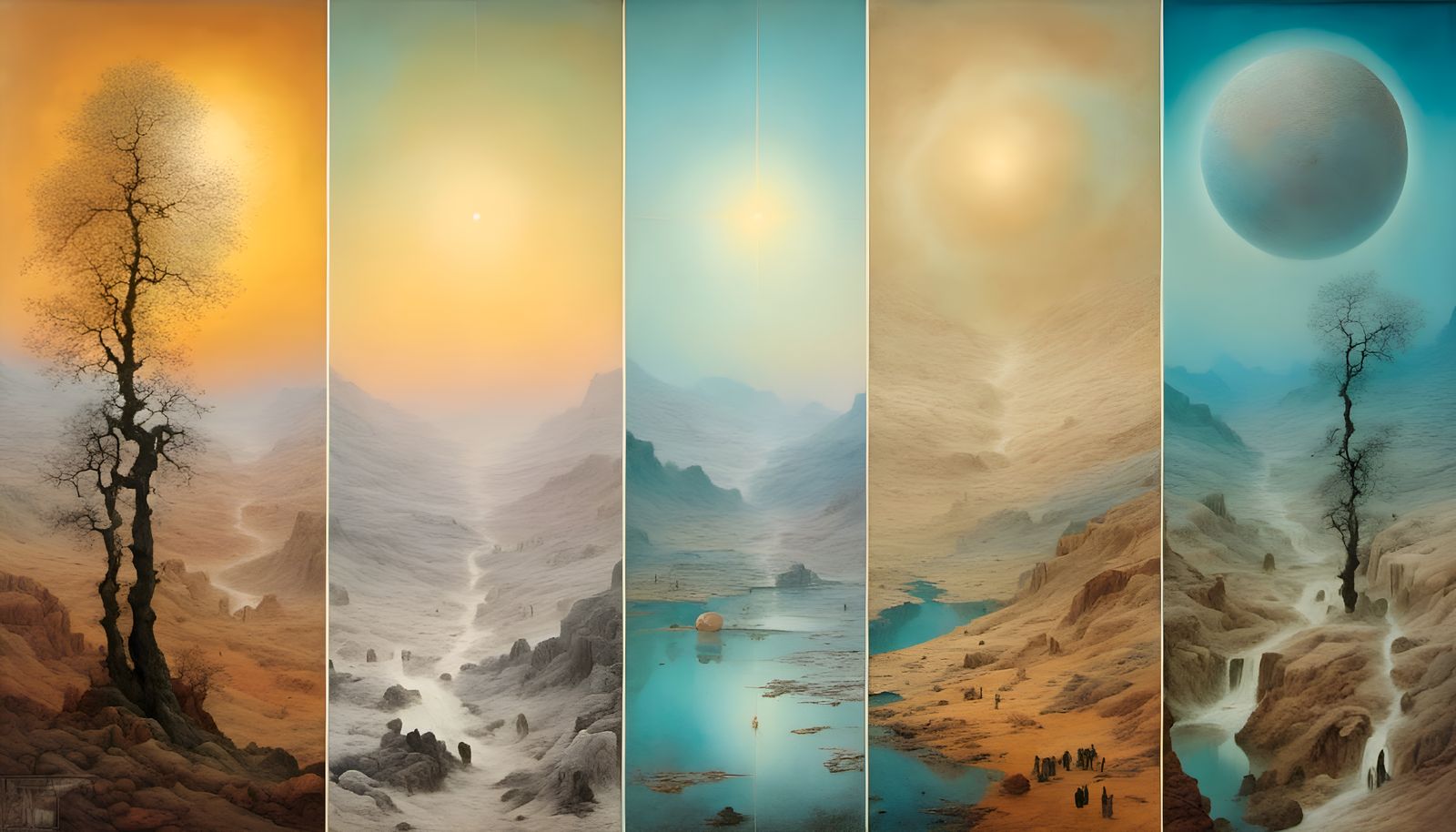 Four Seasons Landscape Panel Art in Pastel Style