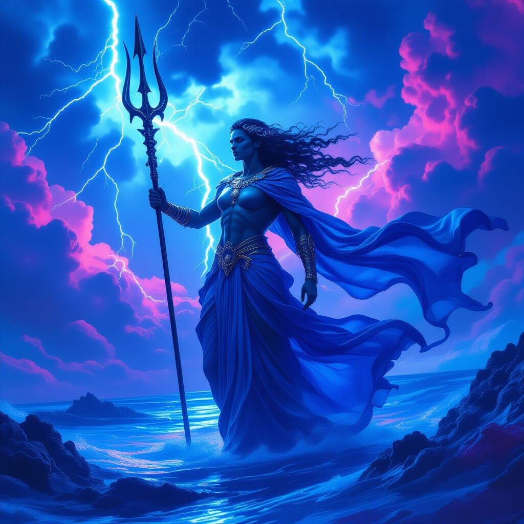 Neptune, God of the Sea, in Hyperrealistic Digital Art