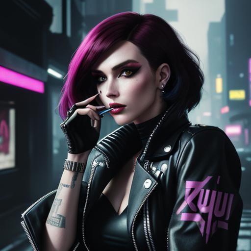 High Fashion Model in Cyberpunk Style