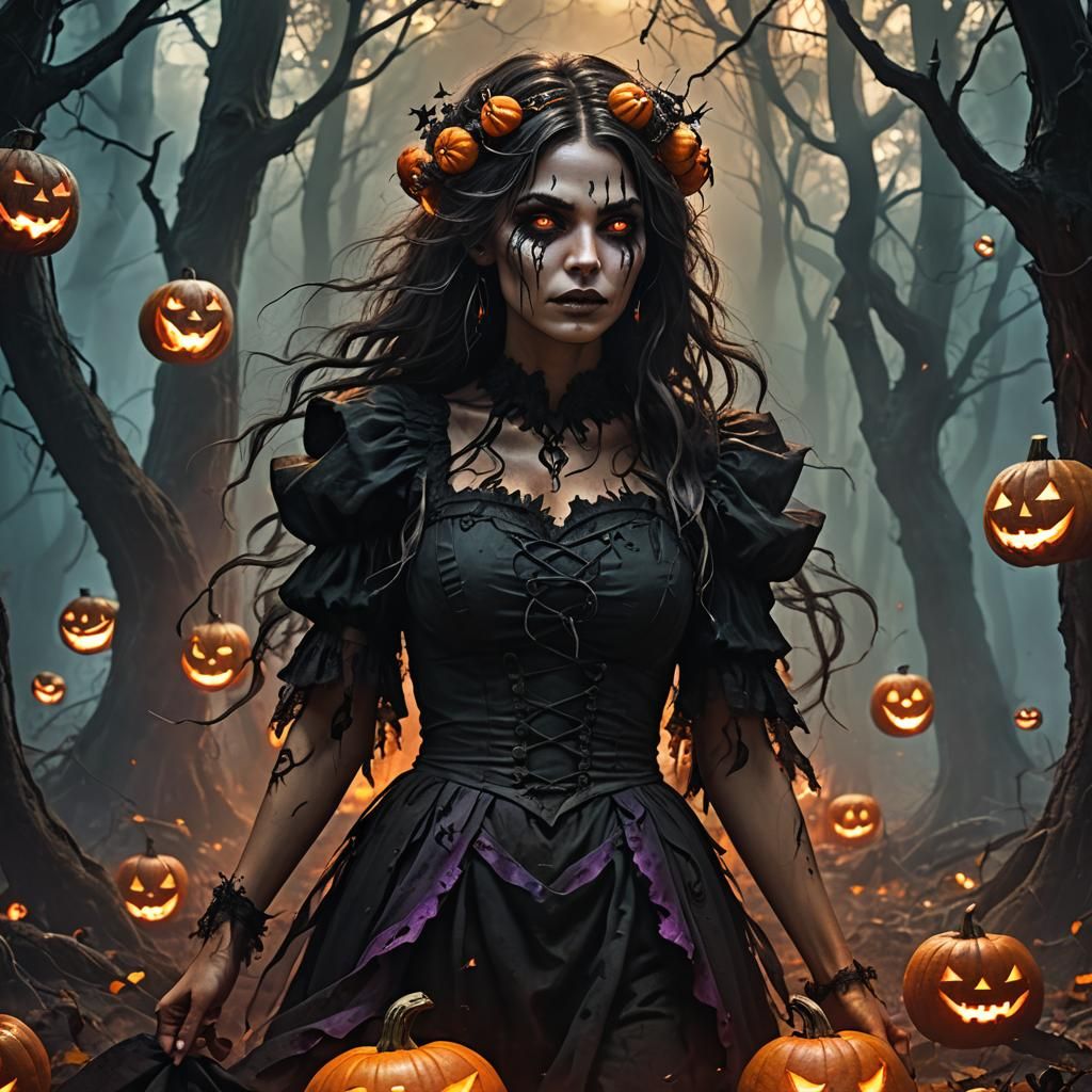 Fantasy Horror Woman in Mystical Forest