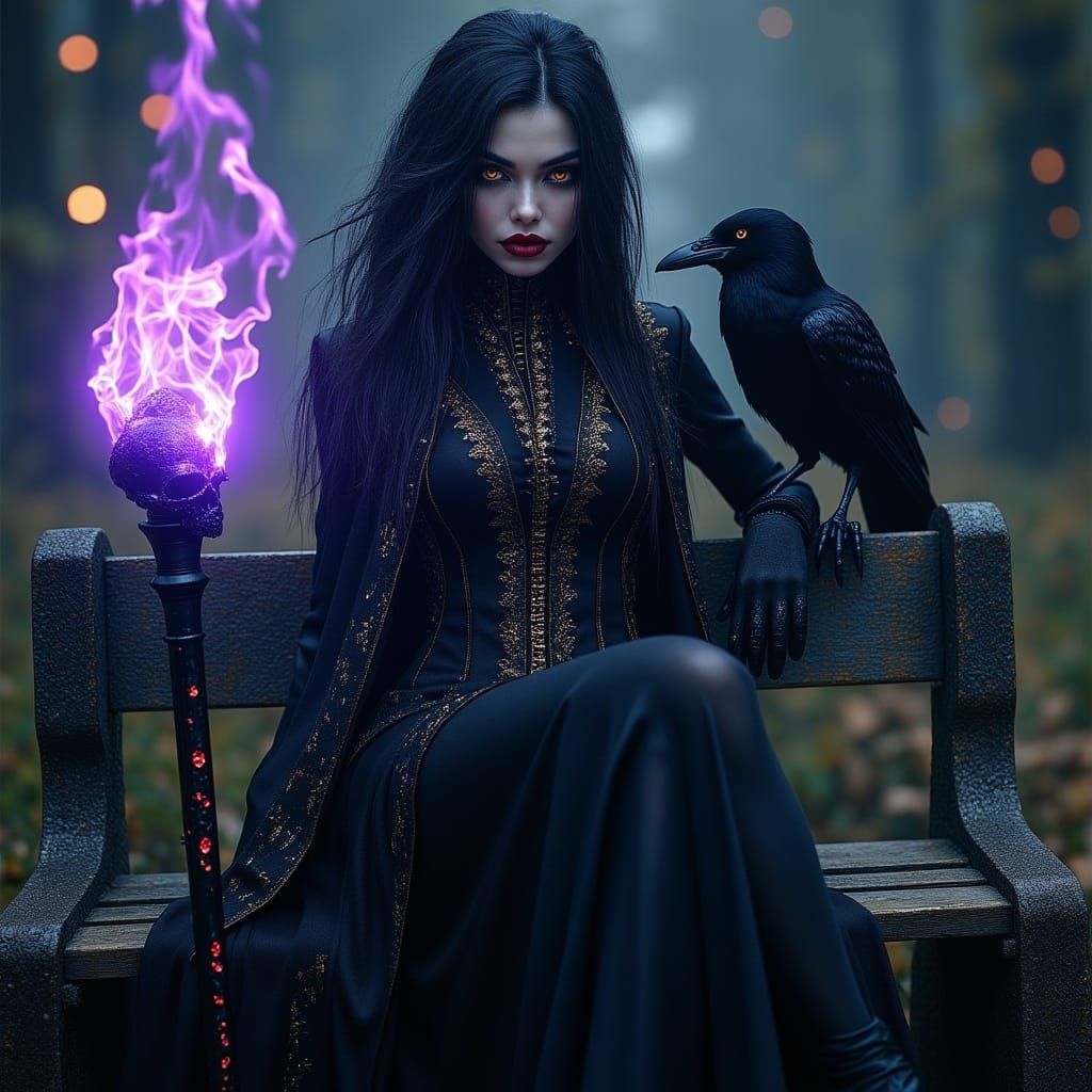 Mysterious Dark Fantasy Woman Amidst Ethereal Flames