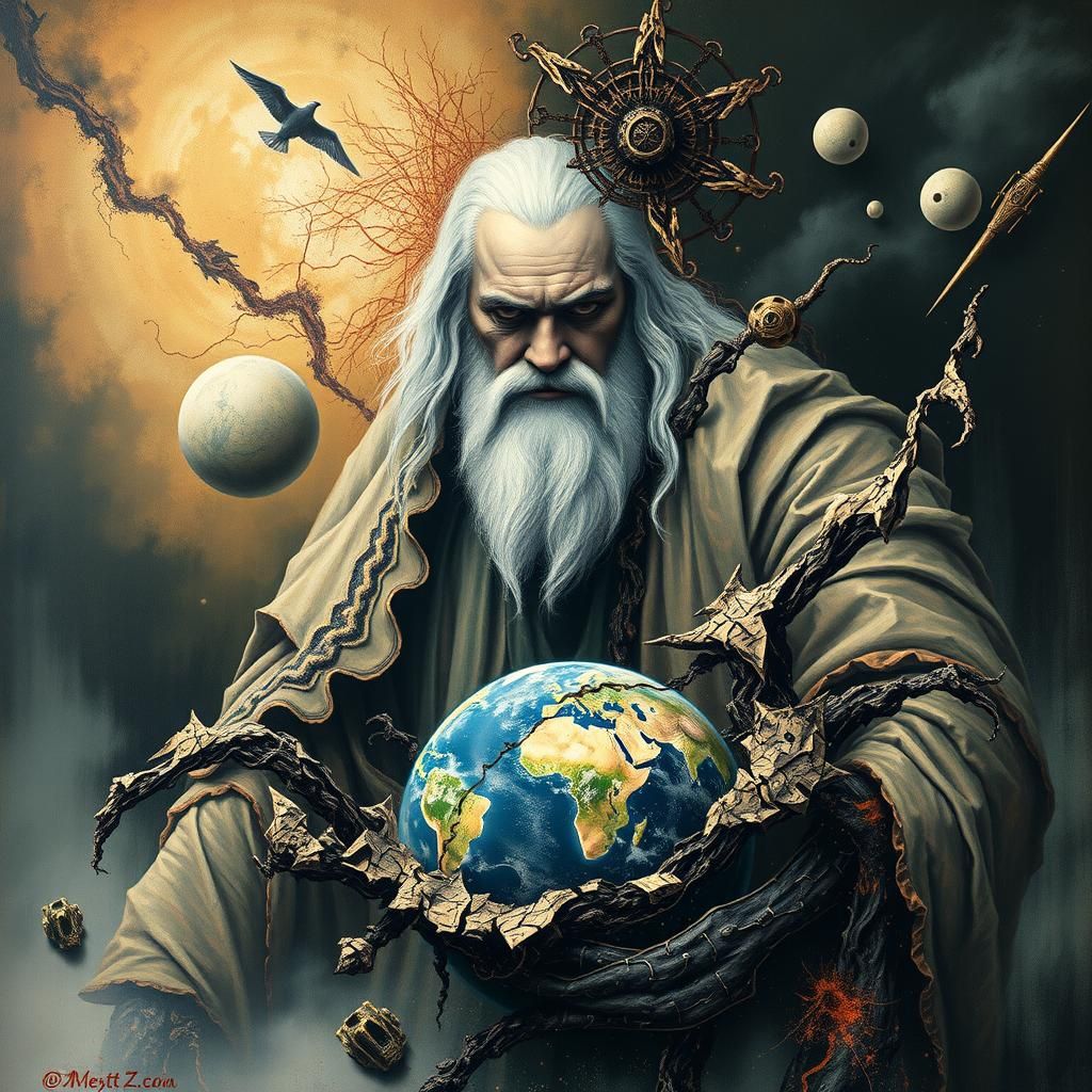 Imposing Father God in Dystopian Surrealism