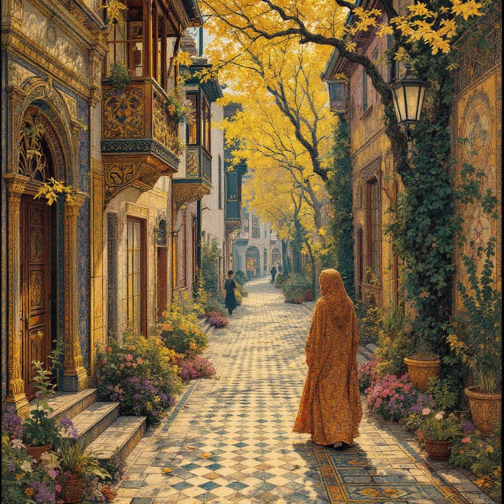 Jeweled Byzantine Streets in Luminous Pointillism