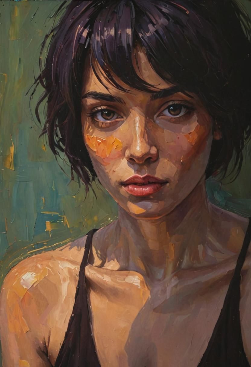 Expressionist Oil Painting of Endomorphic Women in Impasto S...