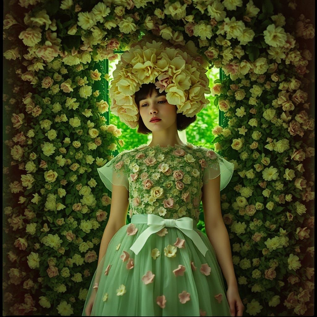 Girl in Flower Dress in Mysterious World