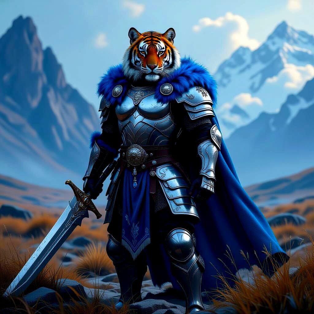 Hybrid Tiger Viking in Silver and Black Attire